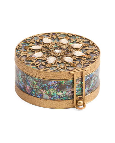 Shop Tiramisu Round Floral Jewelry Box With Abalone & Crystals