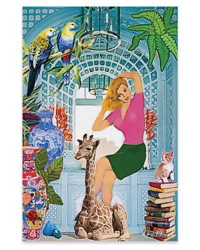 Icanvas Blonde With Baby Giraffe Print On Acrylic Glass By Lucy Klimenko