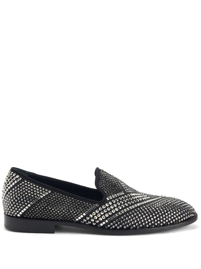 Shop Giuseppe Zanotti Raimond Crystal-embellished Loafers In Black