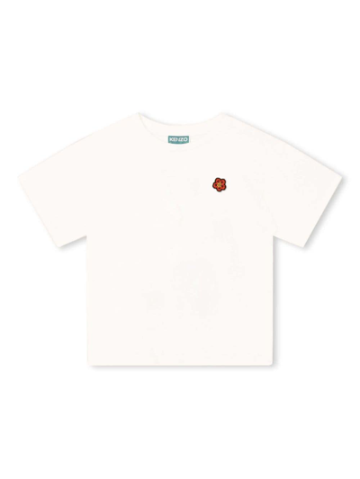 Shop Kenzo Flower-patch Organic-cotton T-shirt In White