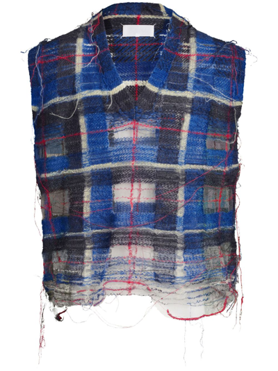 Shop Maison Margiela Distressed Checked Tank Top In Blue