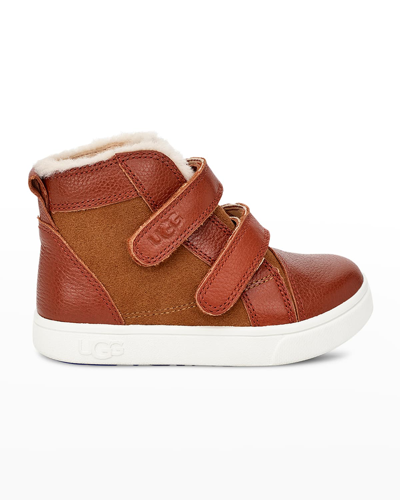 Shop Ugg Boy's Rennon Ii Suede & Leather Boots, Baby/toddler In Brown