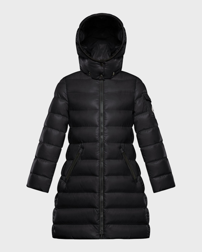 Shop Moncler Kid's Moka Long Puffer Coat In Black