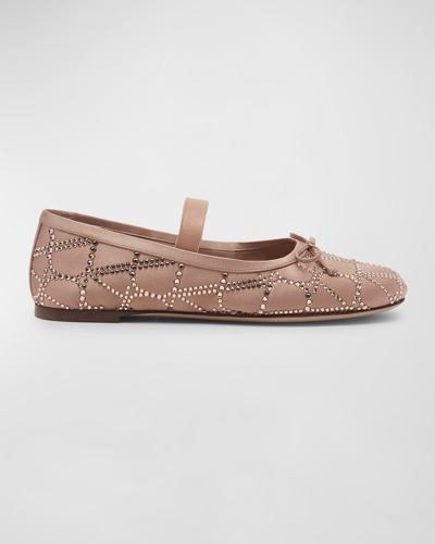 Shop Valentino Crystal Studded Bow Ballerina Flats In Kdr Nude Light Pe