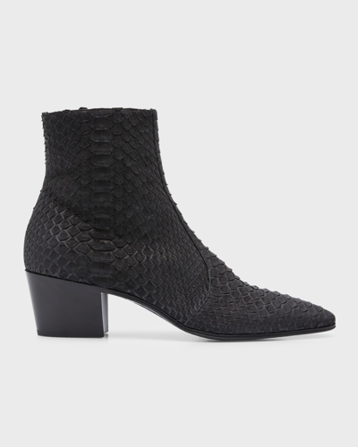 Shop Saint Laurent Men's Vassili 60 Python Zip Ankle Boots In Nero