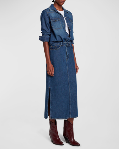 Shop 7 For All Mankind Denim Side-slit Maxi Skirt In Bluenote
