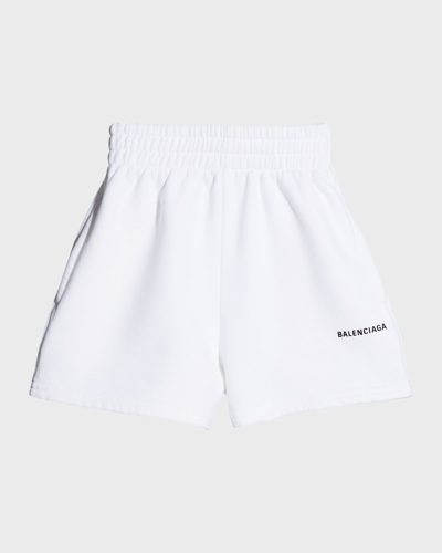 Shop Balenciaga Kid's Classic Logo Jogger Shorts In 9040 White/black
