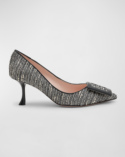 Shop Roger Vivier Viv In The City Tweed Buckle Pumps In Nero