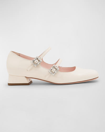 Shop Roger Vivier Tres Vivier Strass Buckle Mary Jane Pumps In Cire