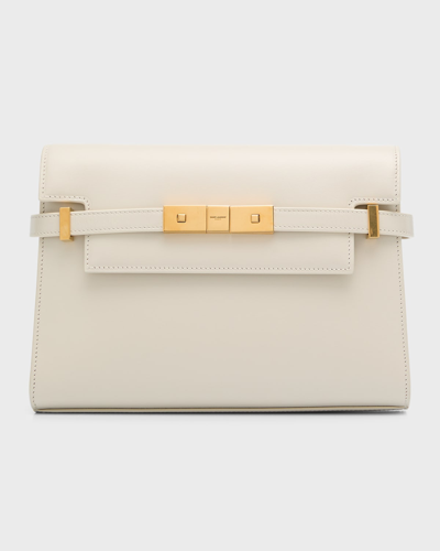 Shop Saint Laurent Manhattan Small Box Leather Shoulder Bag In 9207 Crema Soft