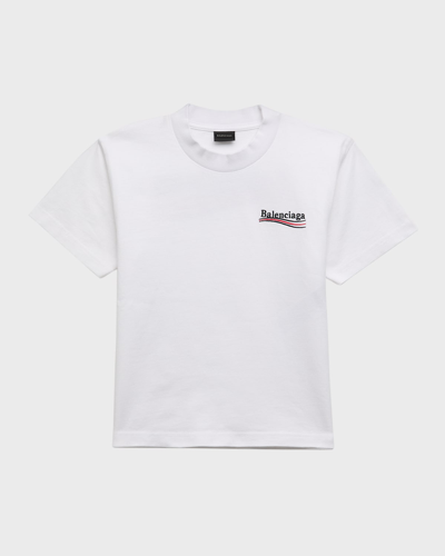Shop Balenciaga Kid's Embroidered Political Logo T-shirt In 9040 White/black