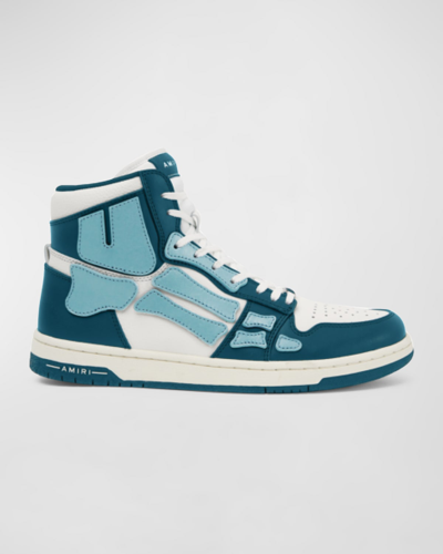Shop Amiri Skel Tricolor Leather High-top Sneakers In 420 Blue