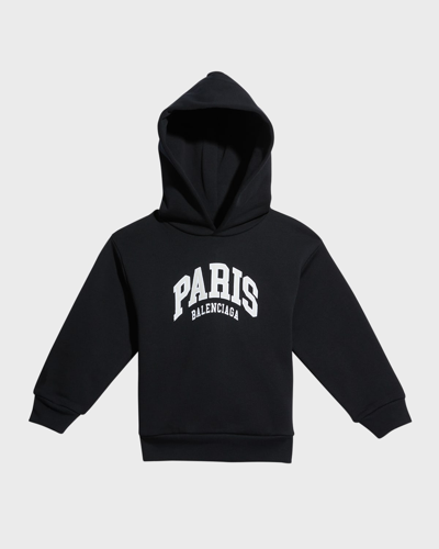 Shop Balenciaga Kid's Paris Logo-print Hoodie In 1070 Black/white
