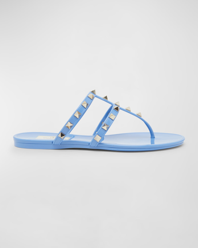 Shop Valentino Summer Rockstud Thong Sandals In 097 Denim