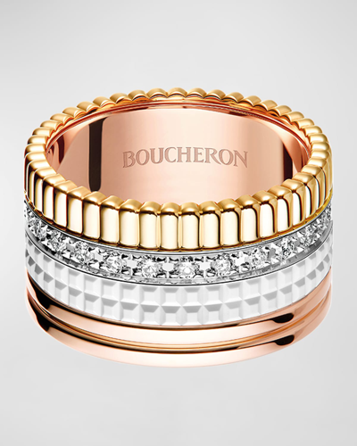 Shop Boucheron Quatre Large 18k Gold & White Ceramic Ring With Diamonds, Eu 58 / Us 8.25
