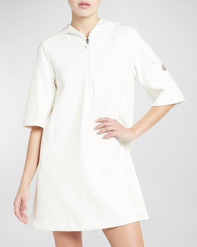 Shop Moncler Hooded Quarter-zip T-shirt Dress In Natural