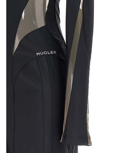 Shop Mugler Tulle Insert Dress In Black