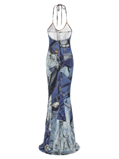 Shop M05ch1n0 Jeans Trompe Loeil Print Long Dress In Light Blue