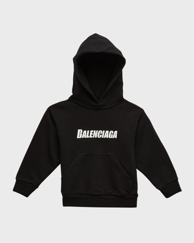 Shop Balenciaga Kid's Logo-print Pullover Hoodie In 1070 Black/white