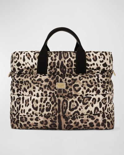 Shop Dolce & Gabbana Leopard-print Diaper Bag W/ Changing Mat In Cheetah
