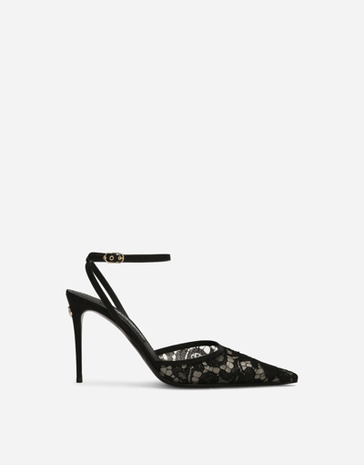 Shop Dolce & Gabbana Lace Slingbacks - Woman Pumps And Slingback Schwarz Spitze 36 In Black