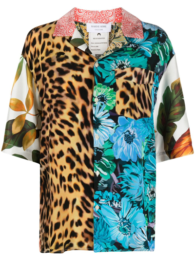 Shop Marine Serre Multicolour Scarves-print Silk Shirt In Brown