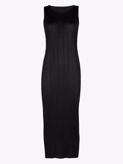 Shop Issey Miyake Sleeveless Pleated Midi Dress In Black
