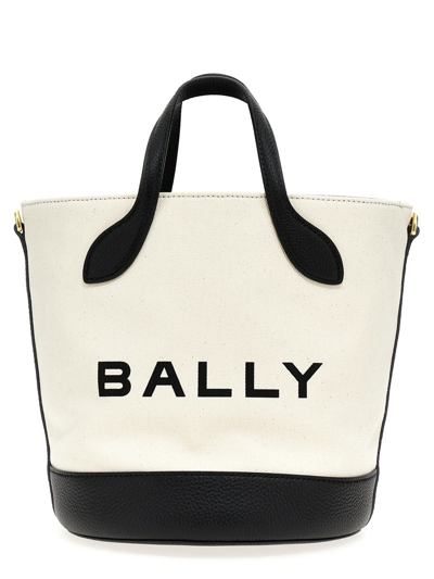 Shop Bally 'bar' Handbag In White/black