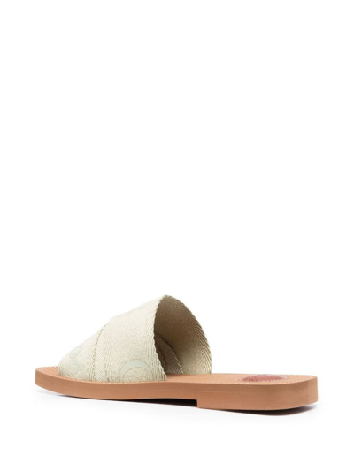 Shop Chloé Woody Leather Flat Sandals In Green