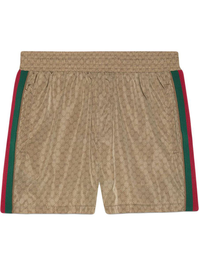 Shop Gucci Gg Supreme Swim Shorts In Beige