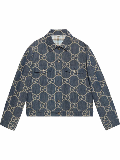 Shop Gucci Jumbo Gg Denim Jacket In Blue