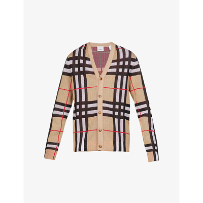 Shop Burberry Harriford Check-print Relaxed-fit Knitted Cardigan In Archive Beige