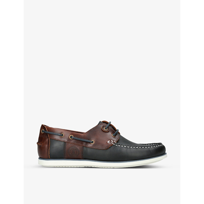 Shop Barbour Wake Logo-debossed Leather Boat Shoes In Blue Other