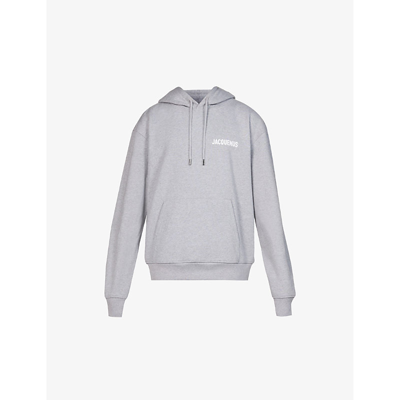 Shop Jacquemus Men's Grey Le Sweatshirt Logo-print Organic Cotton-jersey Hoody