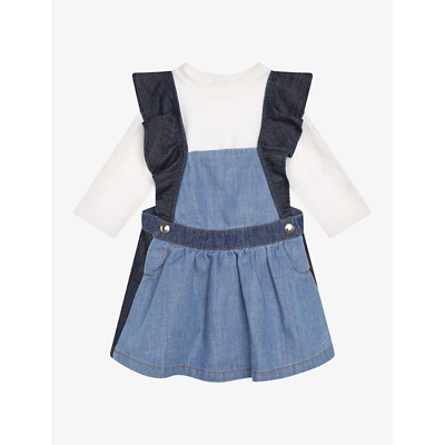 Shop Chloé Chloe Denim Blue T-shirt And Denim Cotton Dress Set 6 Months - 3 Years