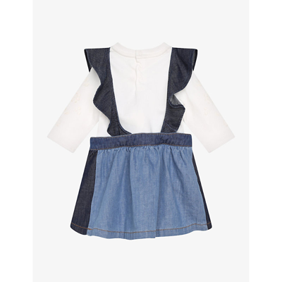 Shop Chloé Chloe Denim Blue T-shirt And Denim Cotton Dress Set 6 Months - 3 Years