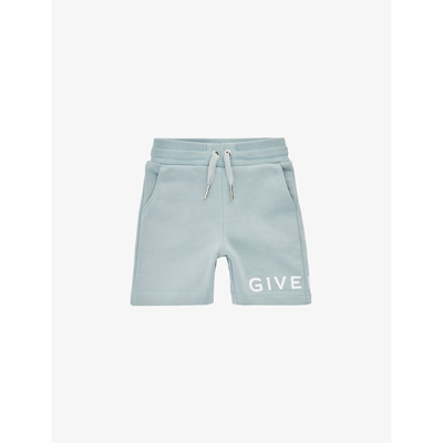 Shop Givenchy Pale Blue Brand-print Elasticated-waist Cotton-blend Shorts 6 Months-3 Years