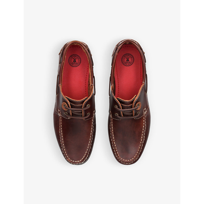 Shop Barbour Wake Logo-debossed Leather Boat Shoes In Brown