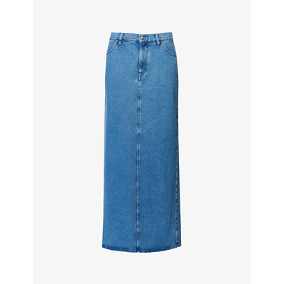 Shop Giuseppe Di Morabito Women's Light Blue Denim Split-back Mid-rise Denim Maxi Skirt