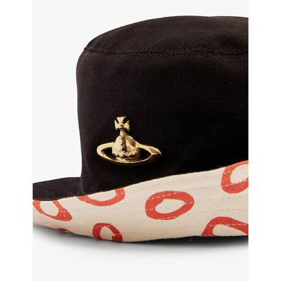 Shop Vivienne Westwood Mens Black Fisher Brand-plaque Cotton Bucket Hat