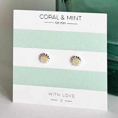 Shop Coral & Mint Sunshine Enamel Earrings In Pink