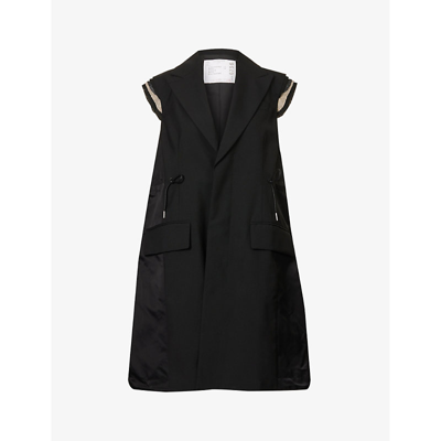 Shop Sacai Women's Black Drawstring-waist Toggle-hem Woven Vest