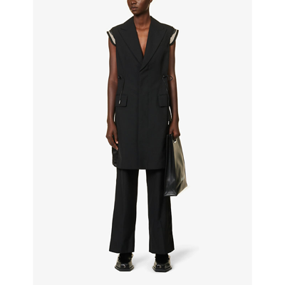 Shop Sacai Women's Black Drawstring-waist Toggle-hem Woven Vest
