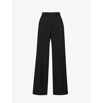 Shop Sacai Women's Black Structured-waist Wide-leg Mid-rise Woven Trousers