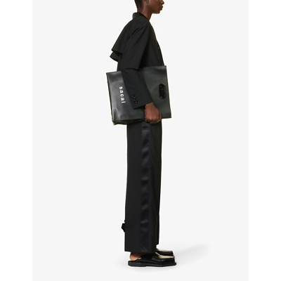 Shop Sacai Women's Black Structured-waist Wide-leg Mid-rise Woven Trousers