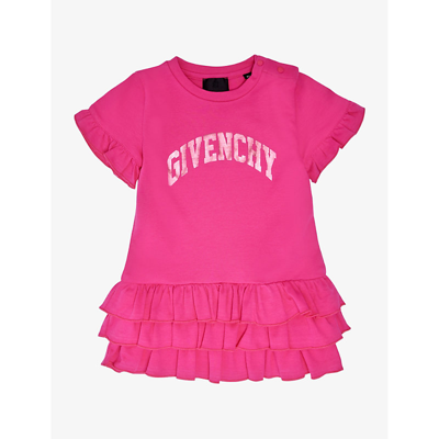 Shop Givenchy Rose Pep Logo-print Ruffle-hem Cotton-jersey Dress 6 Months -3 Years