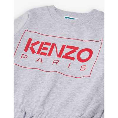 Shop Kenzo Girls Grey Marl Kids Logo-print Long-sleeve Cotton-blend Dress 4-12 Years