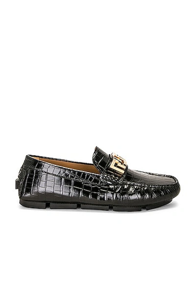 Shop Versace Driver Loafer In Black & Gold