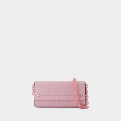 Shop Ganni Banner Envelope Wallet On Chain -  - Leather - Pink