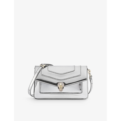 Shop Bvlgari Serpenti Forever East-west Leather Shoulder Bag In Silver